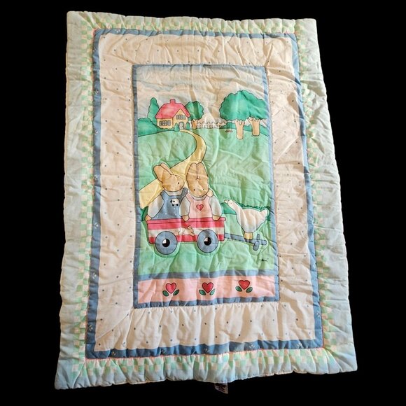 VTG 90s Daisy Kingdom Honey Bunny Crib Comforter Country By Tender Beginnings - Picture 1 of 11